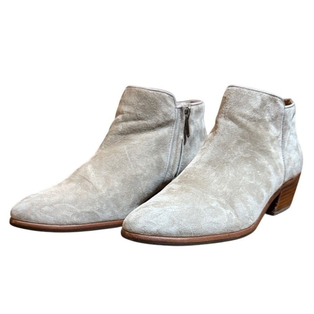 Sam Edelman Petty Putty Taupe Suede Ankle Boots 9 Stacked Heel Booties